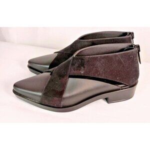 Melissa Black Flocked Rubber Felt Booties Women’s Size 7 Pointed Toe Shoes